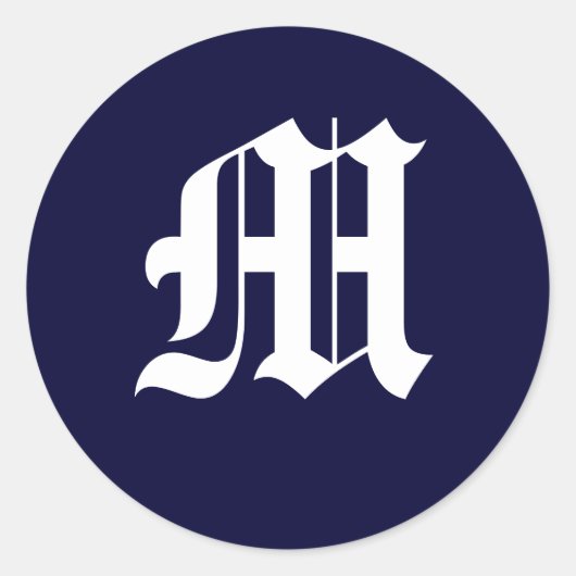 ネイビーブルー&ホワイトモノグラム「M」 ラウンドシール (正面)