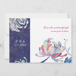 ネイビーブルー&ホワイトラックス結婚フローラ 招待状