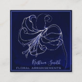 ネイビーブルー&ホワイトリリーフローラアレンジメントフローリスト スクエア名刺 (正面)
