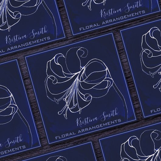 ネイビーブルー&ホワイトリリーフローラアレンジメントフローリスト スクエア名刺