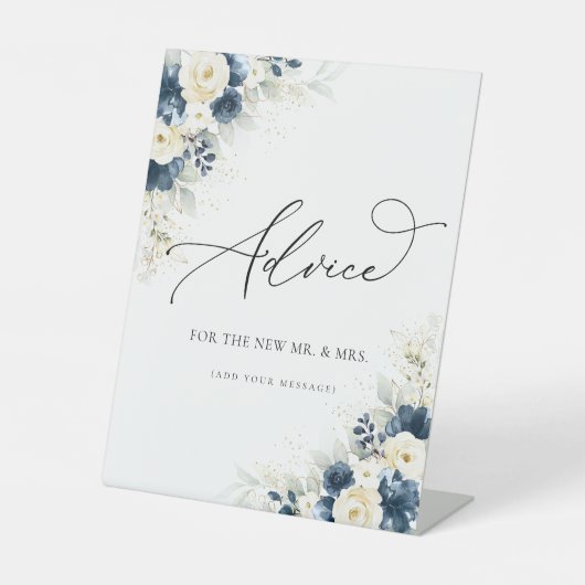 ネイビーブルー&ホワイトローズアドバイスサイン 台座サイン (正面)