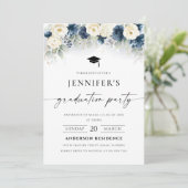 ネイビーブルー&ホワイトローズ卒業式パーティー 招待状 (スタンド正面)