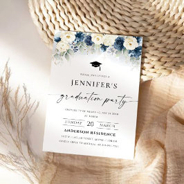 ネイビーブルー&ホワイトローズ卒業式パーティー 招待状