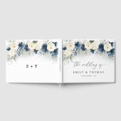 ネイビーブルー&ホワイトローズ結婚ズゲストブック ゲストブック (全面)