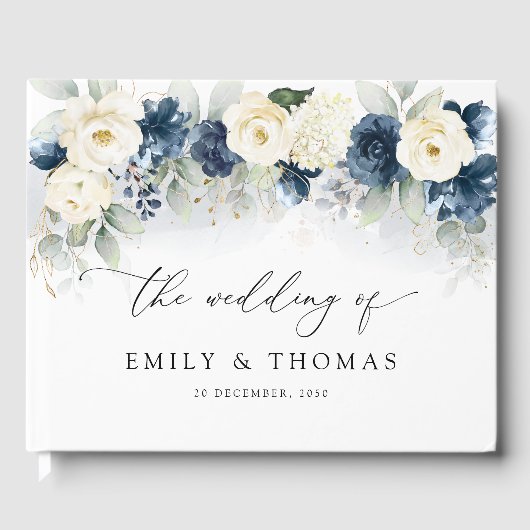 ネイビーブルー&ホワイトローズ結婚ズゲストブック ゲストブック (正面)