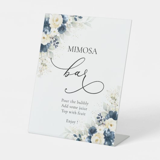 ネイビーブルー&ホワイトローゼズミモザバーサイン 台座サイン (正面)