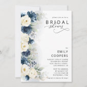 ネイビーブルー&ホワイトローゼブライダルシャワー招待 招待状 (正面)
