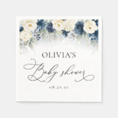 ネイビーブルー&ホワイトローゼベビーシャワーペーパーナプキン スタンダードカクテルナプキン (正面)