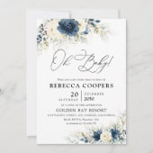 ネイビーブルー&ホワイトローゼベビーシャワー招待状 招待状 (正面)