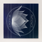 ネイビーブルー&ホワイトロータスレジリエンスフローラ ジグソーパズル (横)