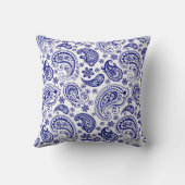 ネイビーブルー&ホワイトヴィンテージフローラペイズリーパターン クッション (裏面)