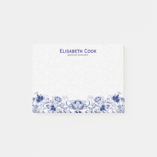 ネイビーブルー&ホワイトヴィンテージフローラレース ポストイット (正面)