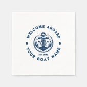 ネイビーブルー&ホワイトヴィンテージ航海のボートいかり2 スタンダードカクテルナプキン (正面)