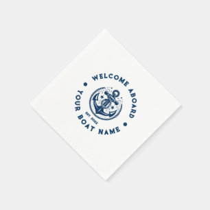 ネイビーブルー&ホワイトヴィンテージ航海のボートいかり2 スタンダードカクテルナプキン