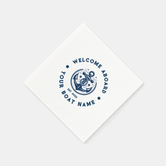 ネイビーブルー&ホワイトヴィンテージ航海のボートいかり2 スタンダードカクテルナプキン (角)