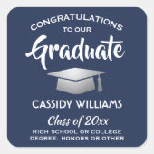 ネイビーブルー&ホワイト卒業おめでとうございます スクエアシール (正面)