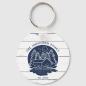 ネイビーブルー&ホワイト素朴ウッドレ航海のイクハウス キーホルダー (正面)