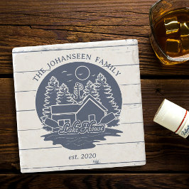 ネイビーブルー&ホワイト素朴ウッドレ航海のイクハウス ストーンコースター