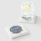 ネイビーブルー&ホワイト素朴ウッドレ航海のイクハウス ストーンコースター (横)