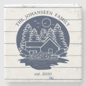 ネイビーブルー&ホワイト素朴ウッドレ航海のイクハウス ストーンコースター (正面)