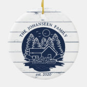 ネイビーブルー&ホワイト素朴ウッドレ航海のイクハウス セラミックオーナメント (裏面)