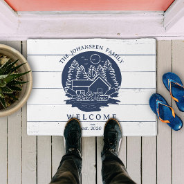 ネイビーブルー&ホワイト素朴ウッドレ航海のイクハウス ドアマット