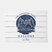 ネイビーブルー&ホワイト素朴ウッドレ航海のイクハウス ドアマット (正面)