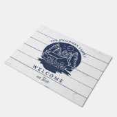 ネイビーブルー&ホワイト素朴ウッドレ航海のイクハウス ドアマット (アングル)