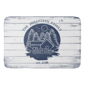 ネイビーブルー&ホワイト素朴ウッドレ航海のイクハウス バスマット (正面)