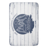 ネイビーブルー&ホワイト素朴ウッドレ航海のイクハウス バスマット (正面縦)