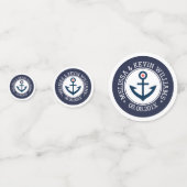 ネイビーブルー&ホワイト結婚ズボ航海のートいかり コンフェッティ (正面)