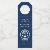 ネイビーブルー&ホワイト航海のいかり&ロープノット ボトルネックタグ (正面)