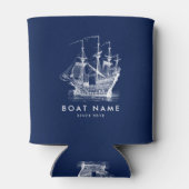 ネイビーブルー&ホワイト航海のウィドセーリングボート 缶クーラー (裏面)