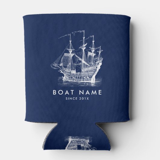 ネイビーブルー&ホワイト航海のウィドセーリングボート 缶クーラー (裏面)