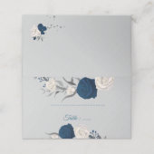 ネイビーブルー&ホワイト花シルバーグ葉レイ プレイスカード (外部開封)