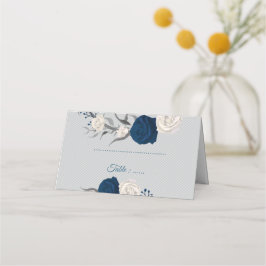 ネイビーブルー&ホワイト花シルバーグ葉レイ プレイスカード