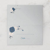 ネイビーブルー&ホワイト花シルバーグ葉レイ プレイスカード (外部開封)