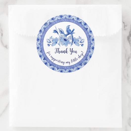 ネイビーブルー ホワイト アジアンチャイナ シール ありがとう (バッグ)