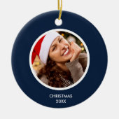 ネイビーブルー&ホワイト | イニシャルモダンモノグラム写真 セラミックオーナメント (正面)