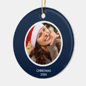 ネイビーブルー&ホワイト | イニシャルモダンモノグラム写真 セラミックオーナメント (左)