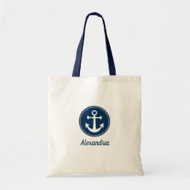 ネイビーブルー+ホワイト オーダーメイド nautical アンカー ロープ トートバッグ