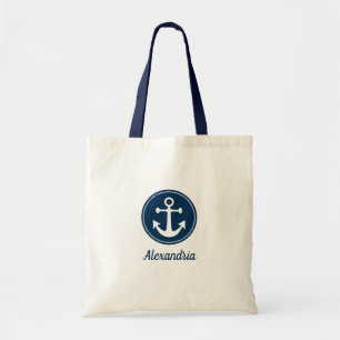 ネイビーブルー+ホワイト オーダーメイド nautical アンカー ロープ トートバッグ