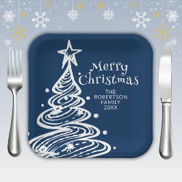 ネイビーブルー ホワイト クリスマスツリー パーティー ペーパープレート