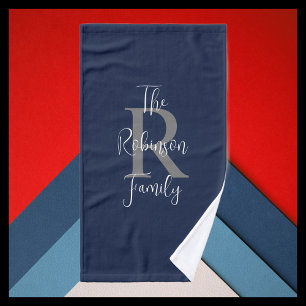 ネイビーブルー ホワイト グレー ファミリー ネーム モノグラム バスタオルセット