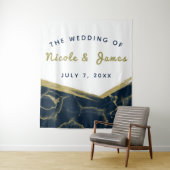 ネイビーブルー ホワイト ゴールド マーブル おしゃれ モダン ウェディング タペストリー (インサイチュ)