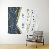 ネイビーブルー ホワイト ゴールド マーブル おしゃれ モダン ウェディング タペストリー (インサイチュ(横))