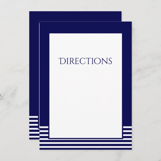 ネイビーブルー & ホワイト ストライプ - 結婚式案内カード エンクロージャーカード (正面/裏面)