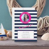 ネイビーブルー・ホワイト・ストライプ 21歳の誕生日写真 招待状