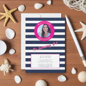ネイビーブルー・ホワイト・ストライプ 21歳の誕生日写真 招待状