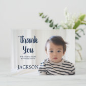 ネイビーブルー ホワイト ドット 子供 誕生日 サンクス 招待状 (スタンド正面)